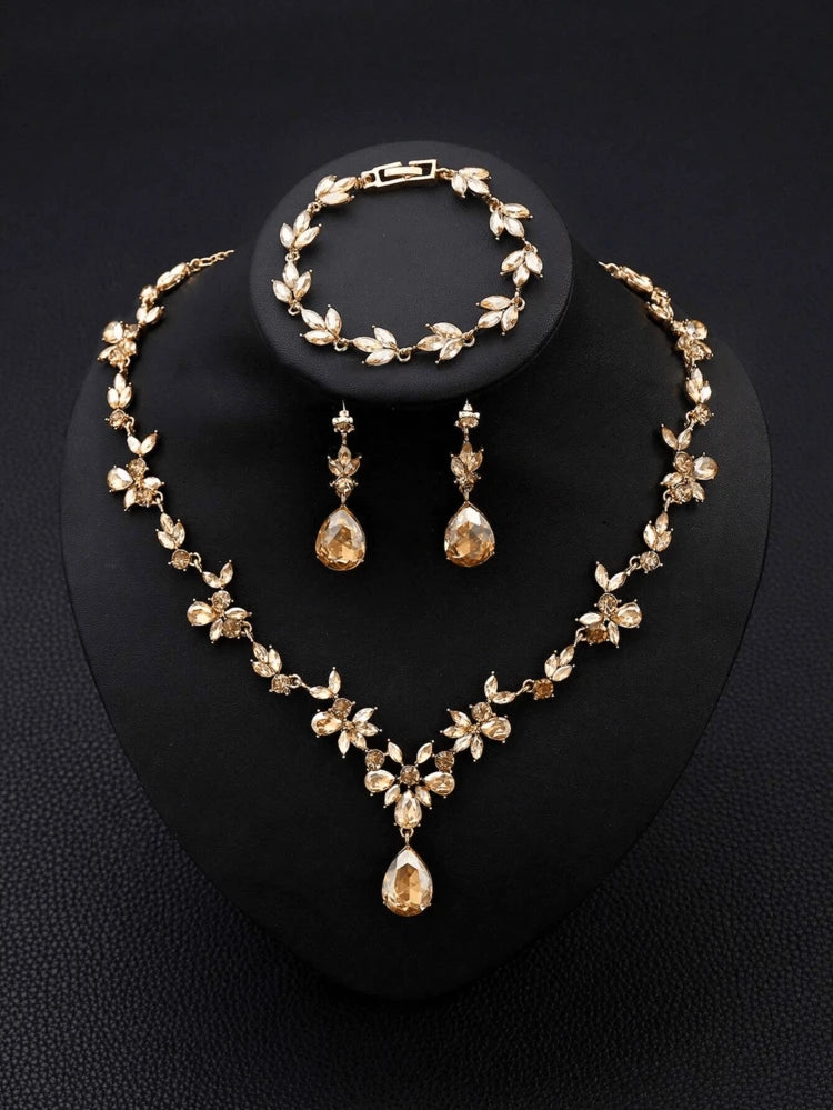 Set 3pz champagne diamante y hojas
