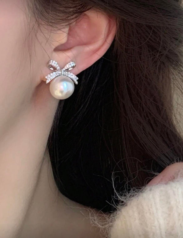 Aretes perla con lazo