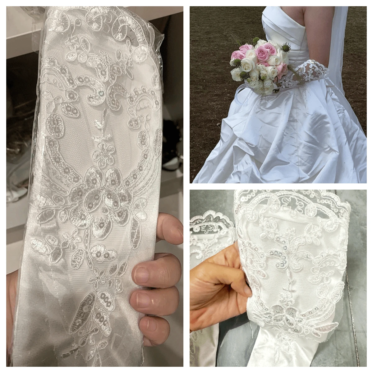 Guantes blancos con encaje y satin