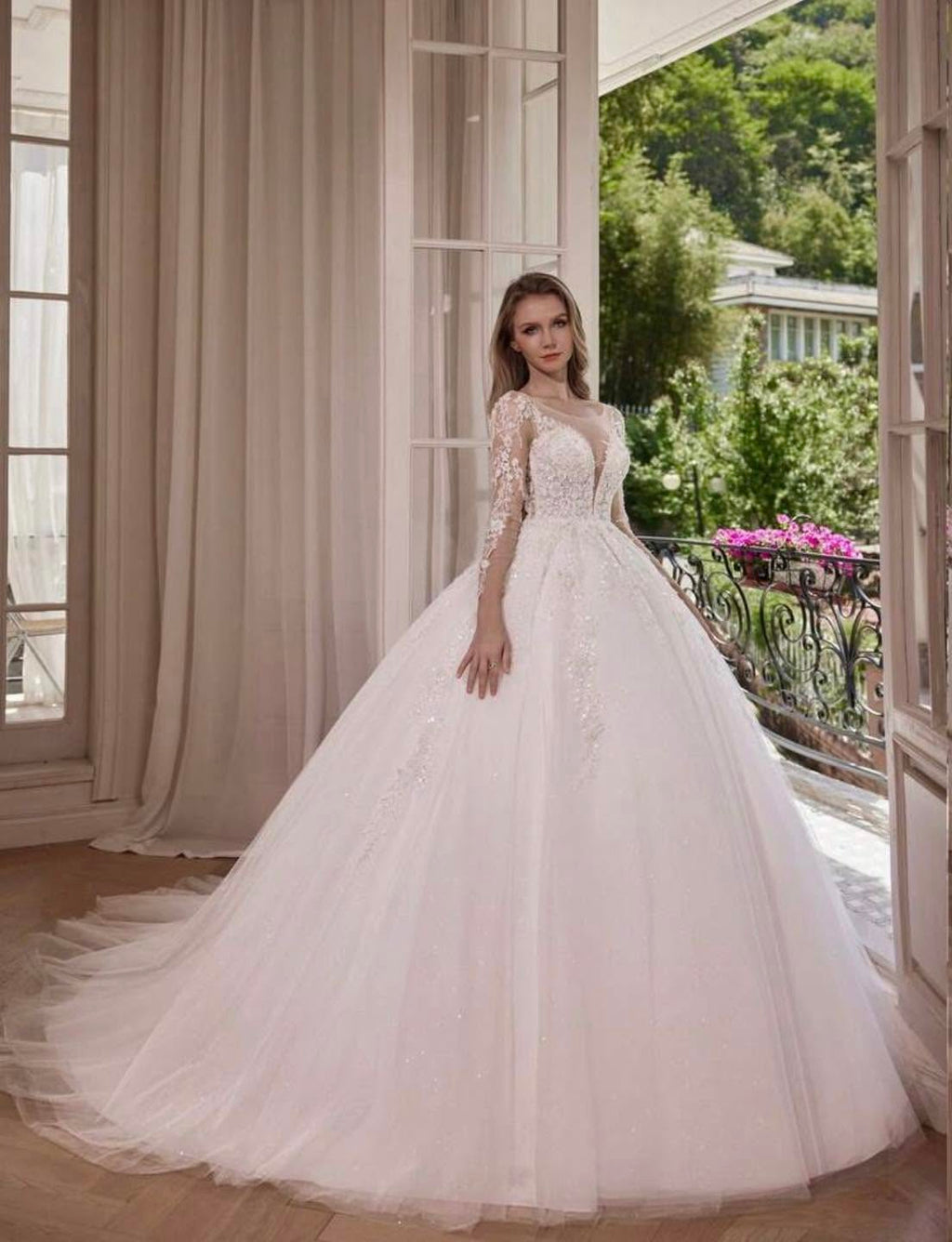 Vestido de Novia princesa manga con encaje
