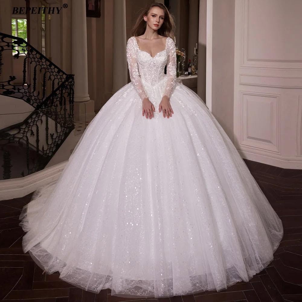 Vestido de Novia princesa manga larga encaje