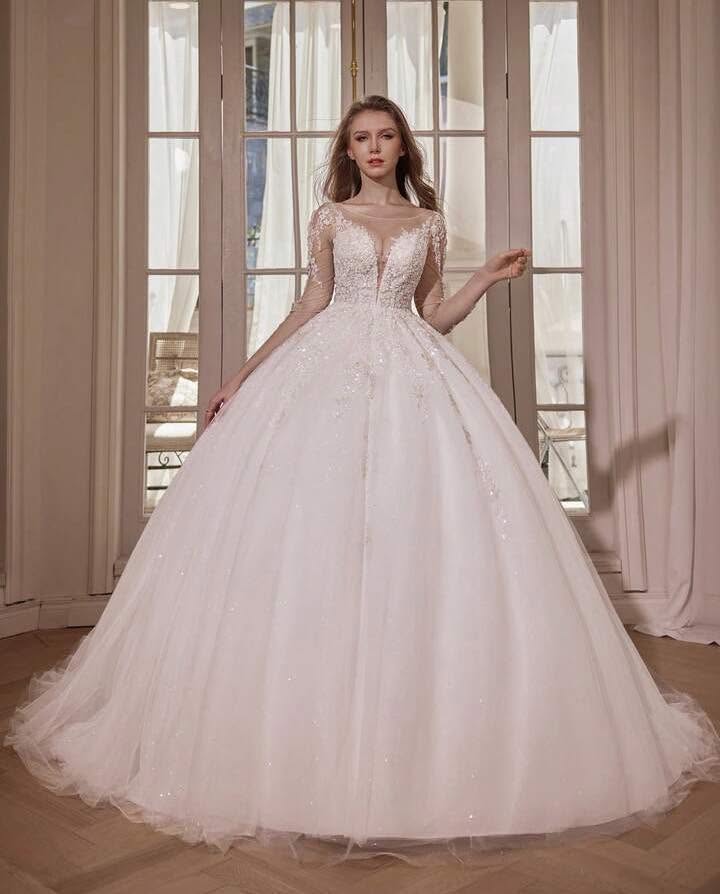 Vestido de Novia princesa manga con encaje