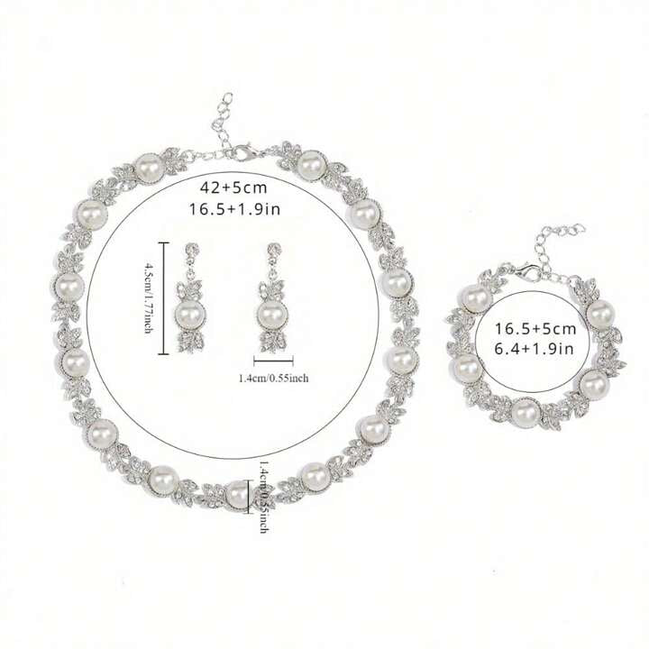 Set de joyeria 3pz perla + hojas