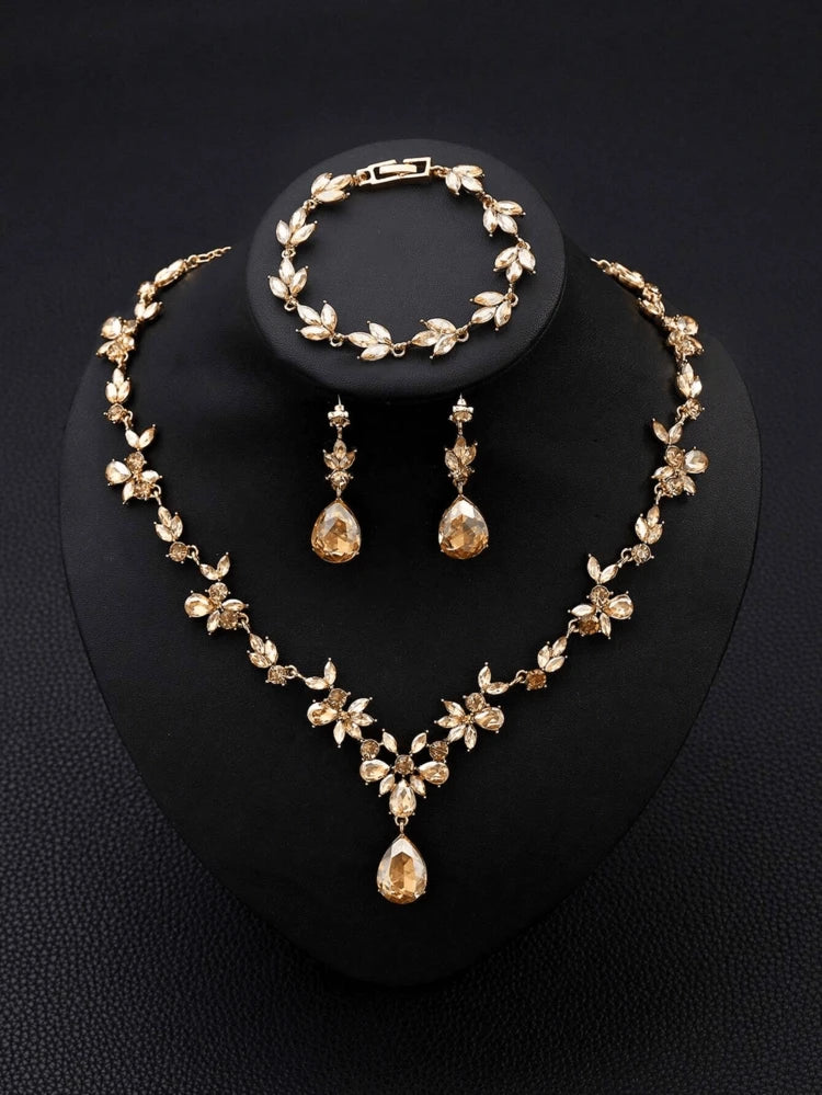Set 3pz champagne diamante y hojas