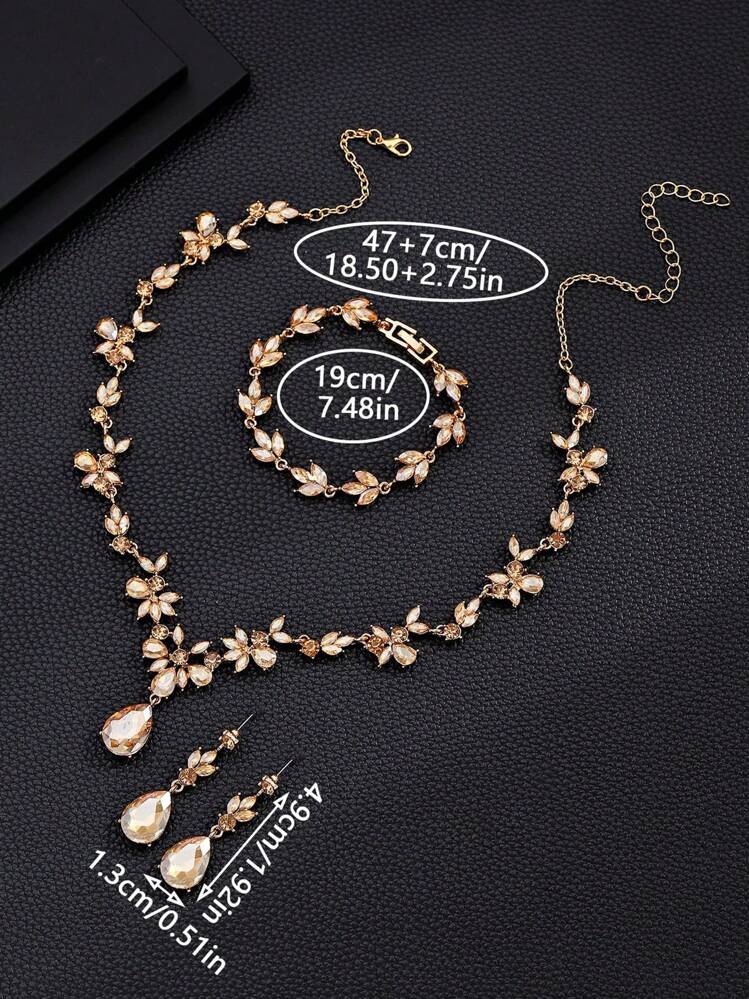 Set 3pz champagne diamante y hojas