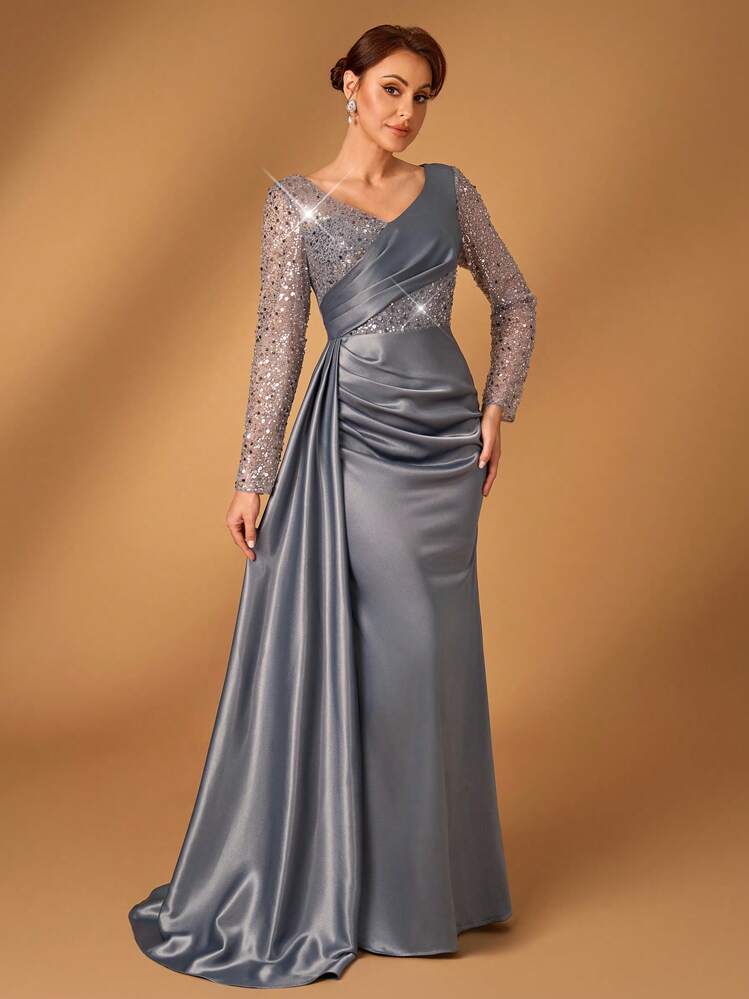 Vestido de gala "Satinado Gris"