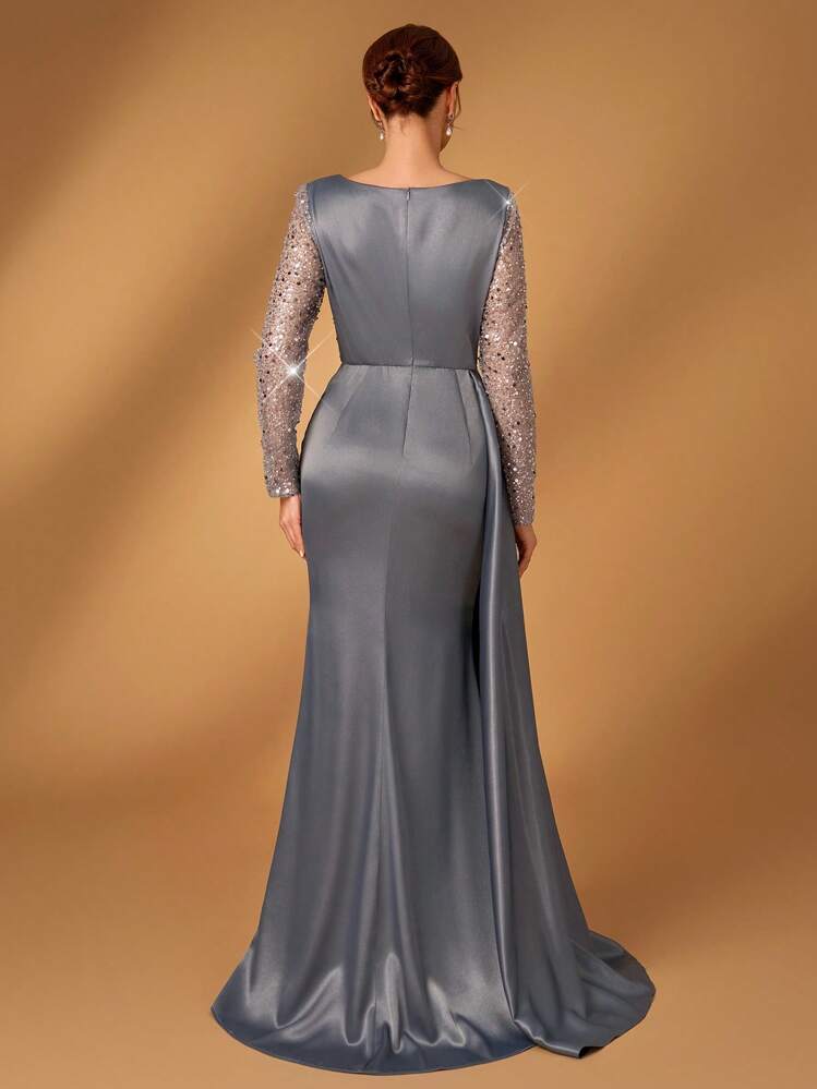 Vestido de gala "Satinado Gris"