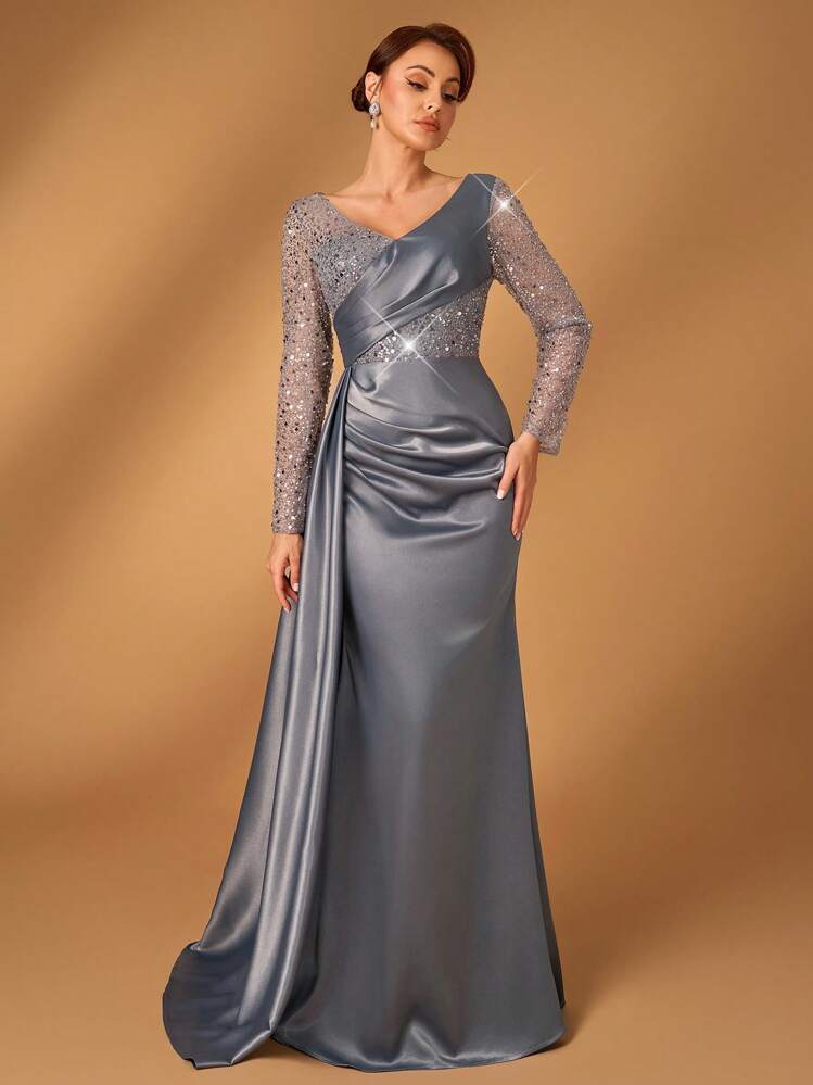 Vestido de gala "Satinado Gris"
