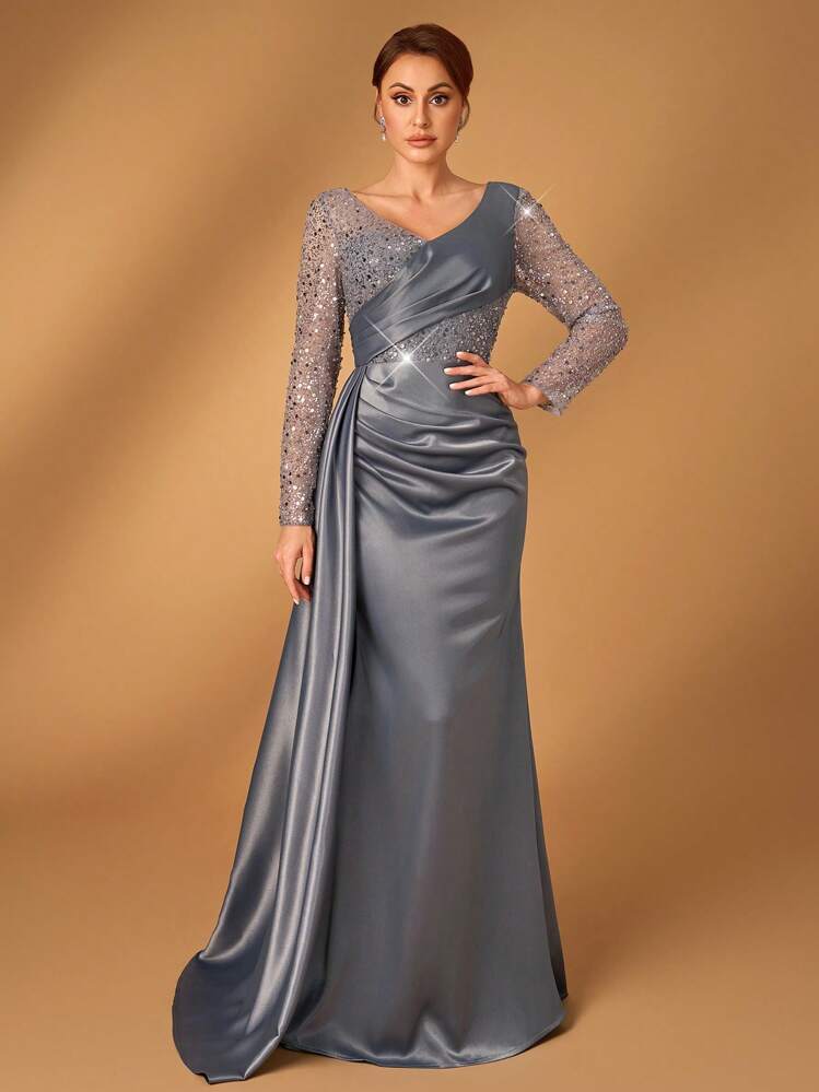 Vestido de gala "Satinado Gris"