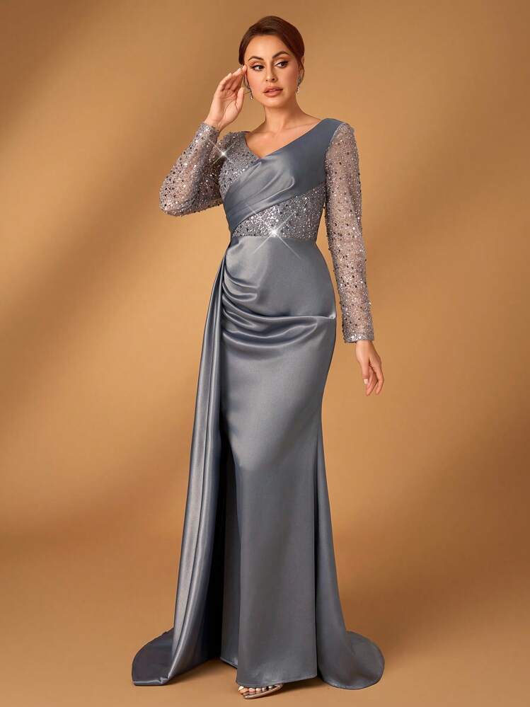 Vestido de gala "Satinado Gris"