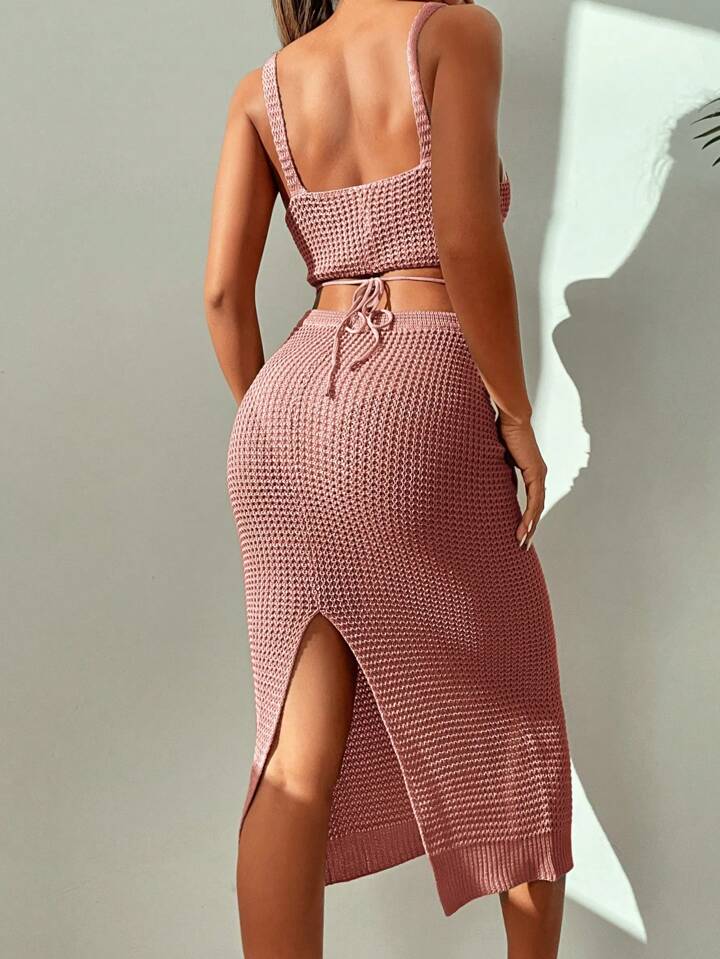 Conjunto Falda Crochet Rosa