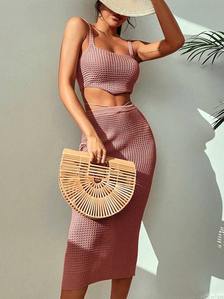 Conjunto Falda Crochet Rosa