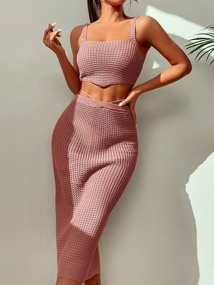 Conjunto Falda Crochet Rosa