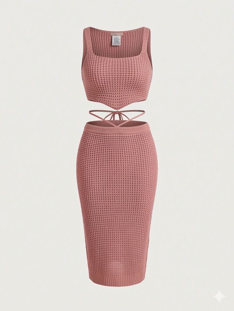 Conjunto Falda Crochet Rosa