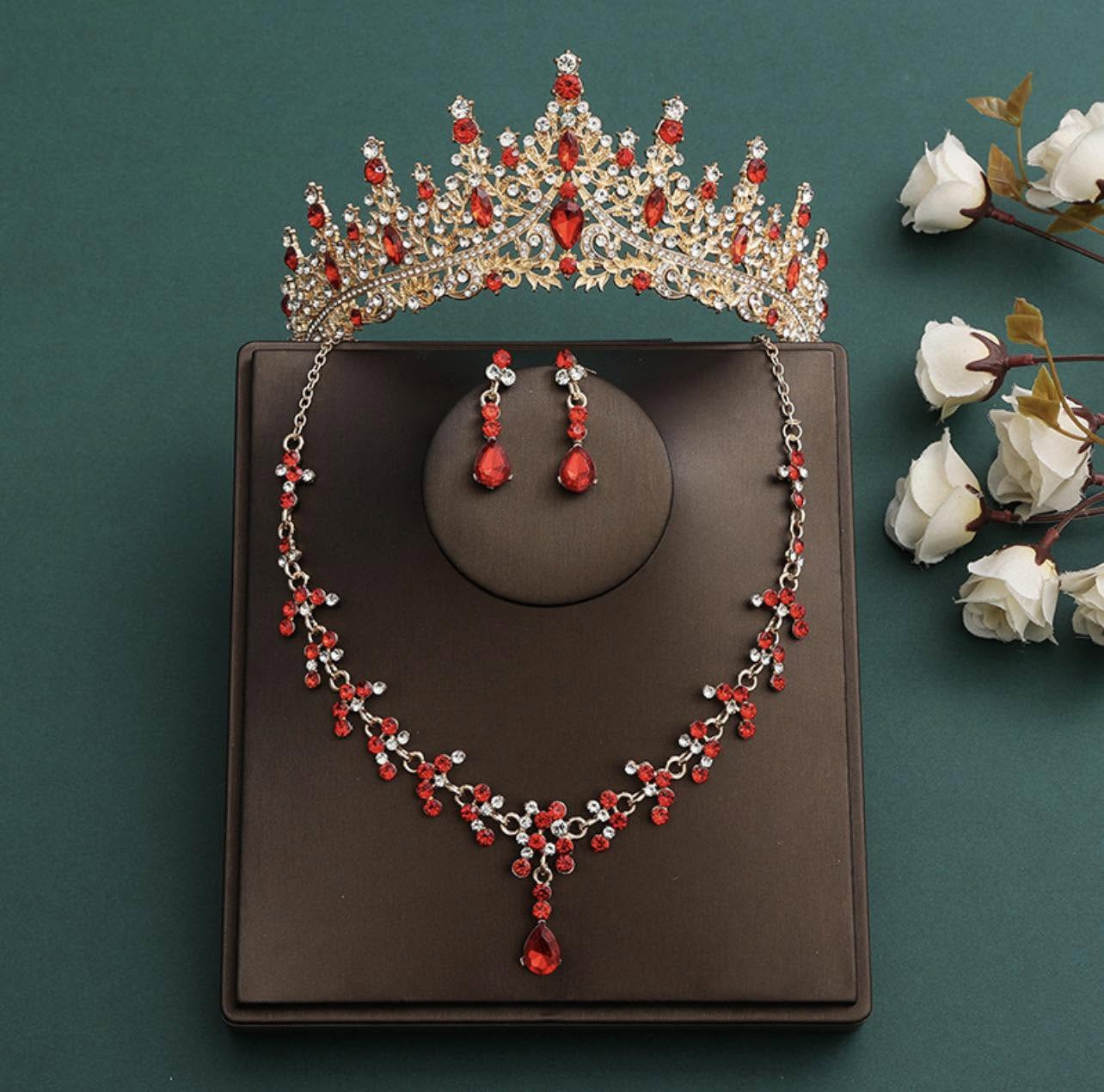 Set de corona dorado con rojo