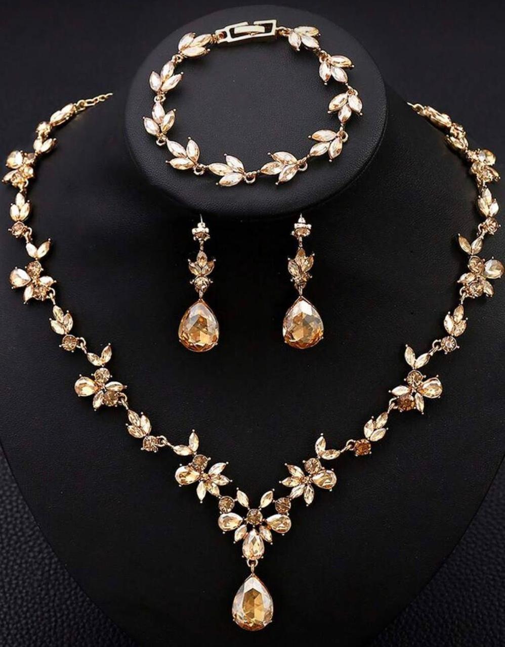 Set 3pz champagne diamante y hojas