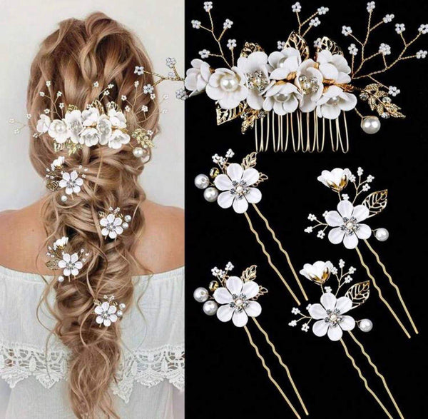 Set de 5 pinzas de flor para cabello